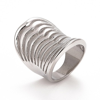 304 Stainless Steel Grooved Wide Band Ring, Punk Ring for Women, Stainless Steel Color, Inner Diameter: 17.3~17.9mm
