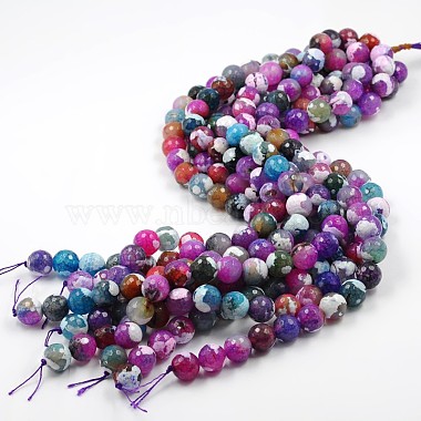 Dyed Natural Fire Crackle Agate Faceted Round Bead Strands(G-O038-24E)-2