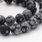 Natural Snowflake Obsidian Gemstone Beads, Frosted, Round, 12mm, Hole: 1.2mm about 32pcs/strand, 14.5~15 inch(G-J338-03-12mm)