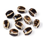 Handmade Porcelain Beads, Fancy Antique Glazed Porcelain, Oval, Coconut Brown, 12~14x9~10.5x9~11mm, Hole: 2.5mm(PORC-S498-07H)