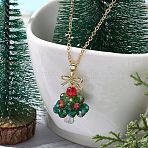 Christmas Tree Glass Beaded Pendant Necklaces, Brass Cable Chain Necklaces for Women, Golden, Colorful, 16.14 inch(41cm)(X1-NJEW-TA00174)
