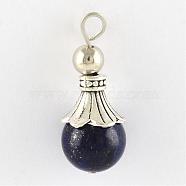 Natural Lapis Lazuli Pendants, with Alloy Findings, Antique Silver, Snowcone, Dyed, 29.5x12.5mm, Hole: 2.5mm(G-Q459-02D)