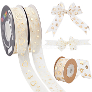 3 Rolls 3 Styles Sparkle Polyester Mesh Ribbon, Gold Stamping Mixed Patterns, White, 1-1/8 inch(27mm), about 10 yards/roll(OCOR-OC0001-19)