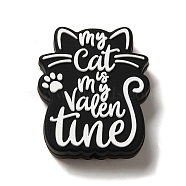 Cat with Word My Cat is My Valentine Silicone Focal Beads, DIY Nursing Necklaces Making, Black, 30x25x8mm, Hole: 2mm(SIL-P007-D05)
