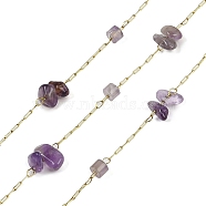 Ion Plating(IP) 316 Surgical Stainless Steel Chains, with Amethyst, with Spool, Soldered, 2.5x0.9x0.2mm(AJEW-Q153-01M)