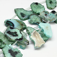 Dyed Natural Agate Nuggets Beads Strands, Light Sea Green, 19~30x30~56x5~9mm, Hole: 2mm, about 13~15pcs/strand, 15.3 inch(G-E331-08B)