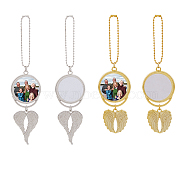 4 Sets 2 Colors Heat Transfer Printing Blank Round Car Hanging Pendant Decorations, with Angel Wing Car Accessories Pendant, Platinum & Golden, Tray: 38~41mm, 165~180mm, 2 sets/color(AJEW-FH0003-46)