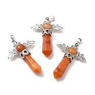 Natural Red Aventurine Pendants, Angel Charms, with Rack Plating Platinum Tone Brass Findings, Cadmium Free & Lead Free, 52~53x37x11mm, Hole: 8x5mm(G-B033-01P-15)