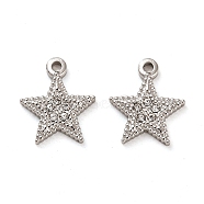 304 Stainless Steel Pendants, with Rhinestone, Star Charms, Stainless Steel Color, 15x13x2.5mm, Hole: 1.6mm(STAS-L022-091P)