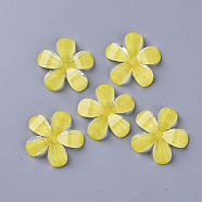 Resin Cabochons, with Glitter Powder, Flower, Yellow, 25x26x3.5mm(CRES-S359-14G)