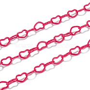 Spray Painted Brass Heart Link Chains, Soldered, with Spool, Cerise, 6x4.5x0.5mm, 32.8 Feet(10m)/roll(CHC-M021-05B)