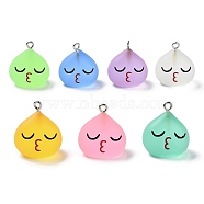Luminous Resin Cartoon Pendants, Teardrop Charms with Platinum Tone Iron Loops, Glow in the Dark, Mixed Color, 22x21x15.5mm, Hole: 2mm(CRES-Z004-03)