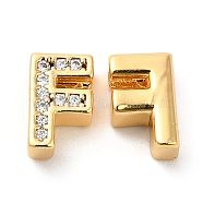 Brass Micro Pave Cubic Zirconia Beads, Real 18K Gold Plated, Letter F, 8x5x3.5mm, Hole: 1.2mm(KK-F855-03G-F)