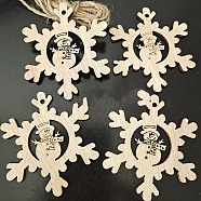 Unfinished Wood Pendant Decorations, with Hemp Rope, for Christmas Ornaments, Snowflake, 7.3x6.7x0.25cm, 10pcs/bag(XMAS-PW0001-170-11)