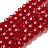 Transparent Glass Beads, Faceted(32 Facets), Round, Dark Red, 8mm, Hole: 1mm, about 72pcs/strand, 20.67 inch(52.5cm)(EGLA-A035-T8mm-D02)