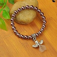 Lovely Wedding Dress Angel Bracelets for Kids, Carnival Stretch Bracelets, with Glass Pearl Beads and Tibetan Style Beads, Rosy Brown, 45mm(BJEW-JB00727-22)