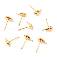 Brass Stud Earring Findings, with Loop, Long-Lasting Plated, Teardrop, Real 18K Gold Plated, 12x9x4mm, Hole: 0.9mm, Pin: 0.7mm(KK-F824-004G)