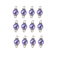 Glass Pearl Round Bead Connector Charms, with Platinum Plated Double Iron Loops and Alloy Daisy Spacer Beads, Indigo, 17x8~9mm, Hole: 3.5mm(PALLOY-TAC0033-05)