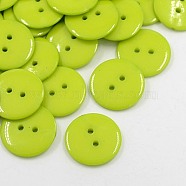 Acrylic Sewing Buttons, Plastic Buttons for Costume Design, 2-Hole, Dyed, Flat Round, Yellow Green, 17x2mm, Hole: 1mm(BUTT-E084-B-03)