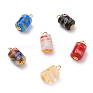 Column Handmade Millefiori Glass Lampwork Charms, with Iron Flat Head Pins and Alloy Spacer Beads, Mixed Color, 17x19.5mm, Hole: 3mm(PALLOY-JF00552)