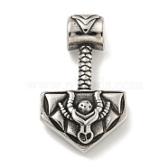 Viking 316 Surgical Stainless Steel Pendants, Thor Hammer with Goat Horns Charm, Antique Silver, 37x22.5x9mm, Hole: 4.5mm(STAS-E212-107AS)