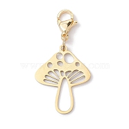 Hollow Mushroom 201 Stainless Steel Pendant Decoration, Lobster Claw Clasps Charm for Bag Ornaments, Golden, 25x20x1mm(HJEW-JM01978-01)