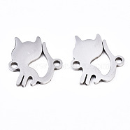 201 Stainless Steel Link Connectors, Laser Cut, Cat, Stainless Steel Color, 15.5x13.5x1mm, Hole: 1.6mm(STAS-S110-105P)