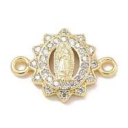 Rack Plating Brass Micro Pave Clear Cubic Zirconia Religion Virgin Mary Connector Charms, Long-Lasting Plated, Lead Free & Cadmium Free, Real 18K Gold Plated, 12x16x2.2mm, Hole: 1.6mm(KK-L224-094G-04)