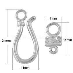 Alloy Hook Clasps, For Leather Cord Bracelets Making, Cadmium Free & Nickel Free & Lead Free, Antique Silver, Hook: 24x11x2mm, hole: 3mm, Bar: 14x7x2mm, hole: 1.5~4mm(X-PALLOY-2781-AS-FF)