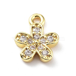 Rack Plating Brass Micro Pave Cubic Zirconia Pendants, Cadmium Free & Lead Free, Long-Lasting Plated, Flower, Real 18K Gold Plated, 11.5x9x2mm, Hole: 1.2mm(KK-P247-08G)