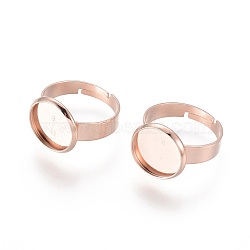 Adjustable 201 Stainless Steel Finger Rings Components, Pad Ring Base Findings, Flat Round, Rose Gold, Size 7, 17~17.5mm, Tray: 12mm(STAS-G187-01RG-12mm)