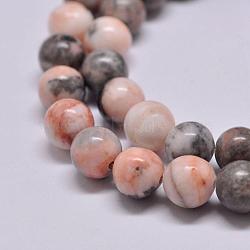 Natural Pink Zebra Jasper Beads Strands, Round, 4mm, Hole: 0.8mm, about 90pcs/strand, 15.2 inch(G-P231-01-4mm)