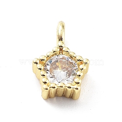 Rack Plating Brass Micro Pave Cubic Zirconia Pendants, Cadmium Free & Lead Free, Long-Lasting Plated, Star, Real 18K Gold Plated, 9.5x6.5x3.5mm, Hole: 1.8mm(KK-P247-12G)