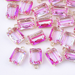 Transparent Glass Pendants, with Brass Findings, Faceted, Rectangle, AB Color Plated, Light Gold, Deep Pink, 17.5x10x6.5mm, Hole: 1.6mm(X-GLAA-T007-20C)