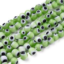 Handmade Evil Eye Lampwork Round Bead Strands, Olive Drab, 4mm, Hole: 1mm, about 100pcs/strand, 14.56 inch(LAMP-L055-4mm-11)