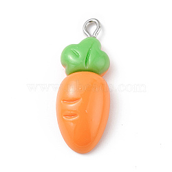 Opaque Resin Pendants, Cute Rabbit Charms, with Platinum Tone Iron Loops, Carrot, Vegetables, 30x11.5x7mm, Hole: 2mm(X-RESI-D064-02P-13)
