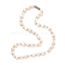 Natural Pearl Beaded Necklace for Girl Women, Brass Beads & Electroplate Glass Beads Necklace, White, 16.54 inch(42cm) (NJEW-JN03669-02)