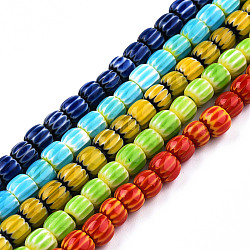 Handmade Lampwork Beads Strands, Column, Mixed Color, 5.5~7.5x4.5~6mm, Hole: 1.4mm, about 70~72pcs/strand, 15.75 inch~15.94 inch(40~40.5cm)(LAMP-N023-003)