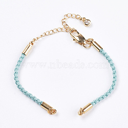 Braided Cotton Cord Bracelet Making, with Brass Lobster Claw Clasps and Extender Chains, with Rhinestone, Golden, Turquoise, 5-3/8 inch~5-1/2 inch(13.5~14cm), 3mm, Hole: 2mm(MAK-I006-03G)
