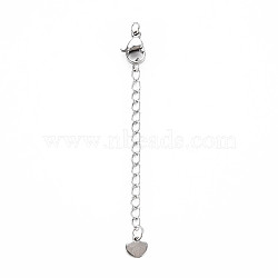 304 Stainless Steel Chain Extender, Cadmium Free & Nickel Free & Lead Free, with Clasps and Tiny Heart Charm, Stainless Steel Color, 70mm, Hole: 2.5mm(STAS-N088-44P)