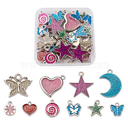 CCB Plastic Pendants, with Glitter Powder, Mixed Shapes, Mixed Color, 40pcs/Box, Hole: 1.1~3.5mm(CCB-TA0001-03)