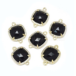 Synthetic Black Stone Links connectors, with Golden Tone Brass Findings and Cubic Zirconia, Faceted, Square, Clear, 18.5~19x13.5x4.5mm, Hole: 1.6mm(G-L514-019C)