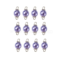 Glass Pearl Round Bead Connector Charms, with Platinum Plated Double Iron Loops and Alloy Daisy Spacer Beads, Indigo, 17x8~9mm, Hole: 3.5mm(PALLOY-TAC0033-05)