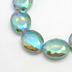 Faceted Electroplate Crystal Glass Oval Beads Strands, Rainbow Color Plated, Medium Aquamarine, 20x16x8mm, Hole: 1mm, about 35pcs/strand, 27.5 inch(X-EGLA-F059B-10)