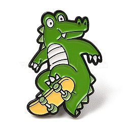 Funny Dinosaur on the Skateboarding Alloy Enamel Pin Brooch for Backpack Clothes, Lime Green, 30.5x20.5mm(JEWB-R004-02EB-04)