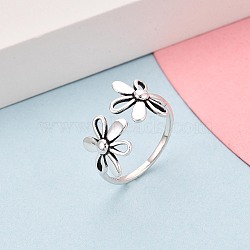 925 Sterling Silver Open Cuff Rings for Women, Flower, with S925 Stamp, Antique Silver, US Size 6(16.5mm)(STER-N016-135AS)