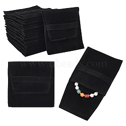 Velvet Jewelry Flap Pouches, Folding Envelope Bag for Earrings, Bracelets, Necklaces Packaging, Rectangle, Black, 9.6x9x0.25cm(ABAG-WH0038-43F)