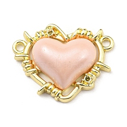 Alloy Connector Rhinestone Settings, with Pink Resin, Heart Links, Golden, Fit for 1mm Rhinestone, 19x24x6.5mm, Hole: 1.6mm(PALLOY-A005-03G)