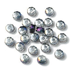 Transparent Electroplate Glass Beads, Large Hole Beads, Full Rainbow Plated, Flat Round, Dark Slate Blue, 9.5x6mm, Hole: 3mm(GLAA-K064-10A-FR01)