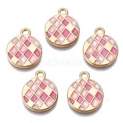 Alloy Enamel Pendants, Cadmium Free & Lead Free, Light Gold, Flat Round with Quadrangle, Light Coral, 17x14x2mm, Hole: 1.8mm(X-ENAM-N054-58C-RS)